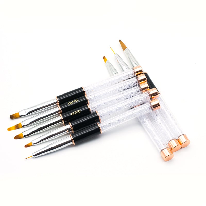 Set de pensule pentru unghii GUYO cu tijă diamantată, stilou Crystal și pensulă din păr de animal