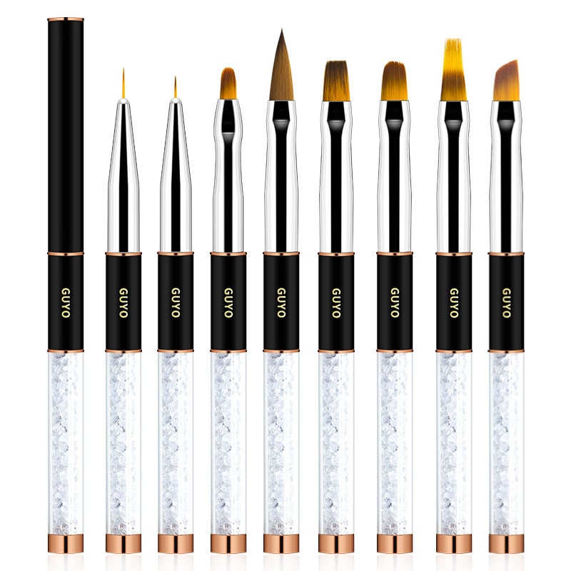 Set de pensule pentru unghii GUYO cu tijă diamantată, stilou Crystal și pensulă din păr de animal