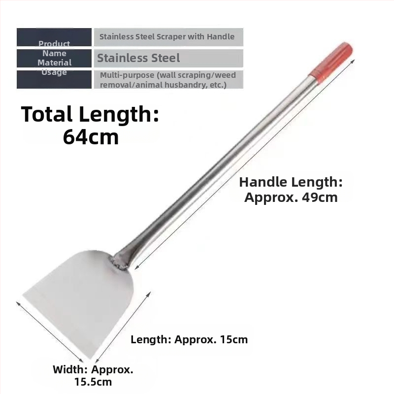 Viacúčelová stierka na stenu s špachtľou — nerezová čepeľ, predĺžená drevená rukoväť