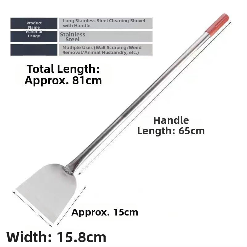 Viacúčelová stierka na stenu s špachtľou — nerezová čepeľ, predĺžená drevená rukoväť