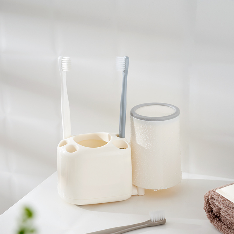 Višenamjenski držač za četkice za zube s čašom za ispiranje i zaštitnim poklopcem za zube — montaža bez bušenja, mogućnost otiska loga