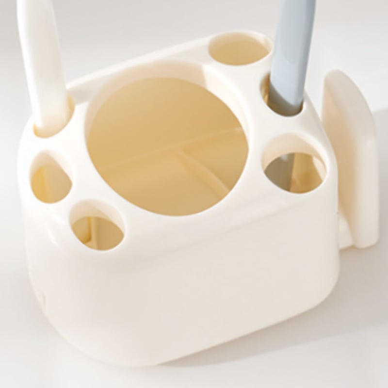 Višenamjenski držač za četkice za zube s čašom za ispiranje i zaštitnim poklopcem za zube — montaža bez bušenja, mogućnost otiska loga