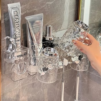 Držač za četkice za zube, zidni bez bušenja, s usisnim zahvatom, plastični, skladištenje i istiskivanje paste za zube, ledeni uzorak