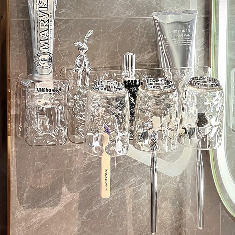 Držač za četkice za zube, zidni bez bušenja, s usisnim zahvatom, plastični, skladištenje i istiskivanje paste za zube, ledeni uzorak