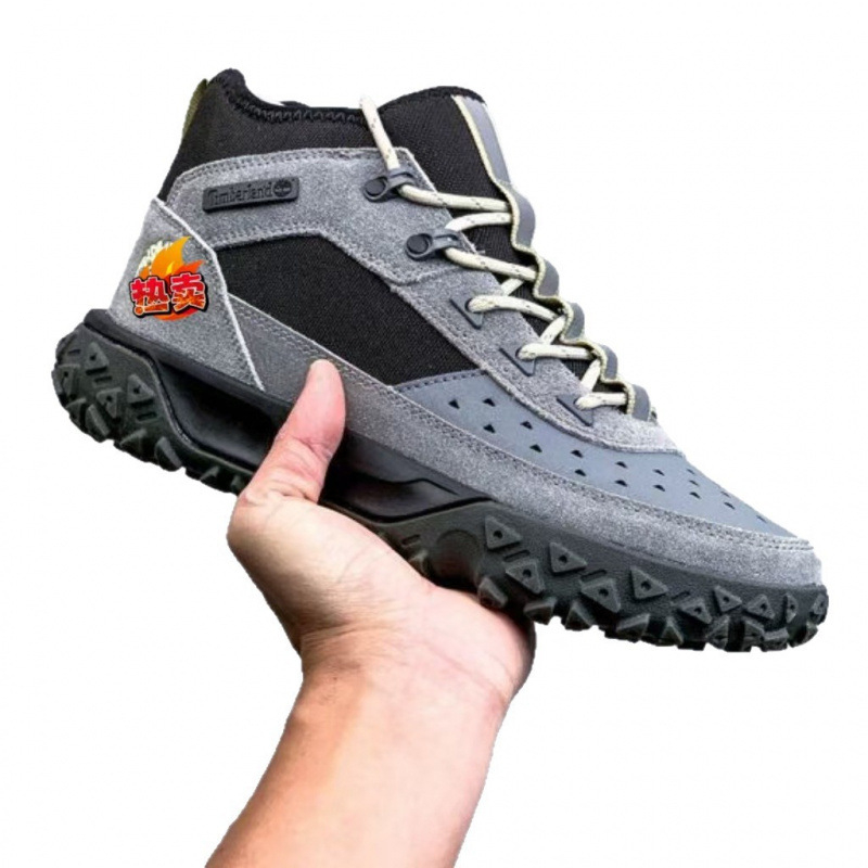 Meleg, magas szárú túracipő – uniszex mindennapi cipő (bőr felsőrész, gumi talp, kerek orr, slip-on)