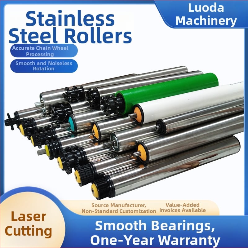 Rola ghidaj din oțel inoxidabil, cu acoperire din cauciuc, pentru benzi transportoare industriale, nealimentată; tambur: oțel inoxidabil și oțel carbon