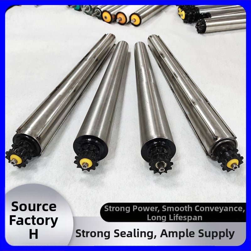 Rola ghidaj din oțel inoxidabil, cu acoperire din cauciuc, pentru benzi transportoare industriale, nealimentată; tambur: oțel inoxidabil și oțel carbon