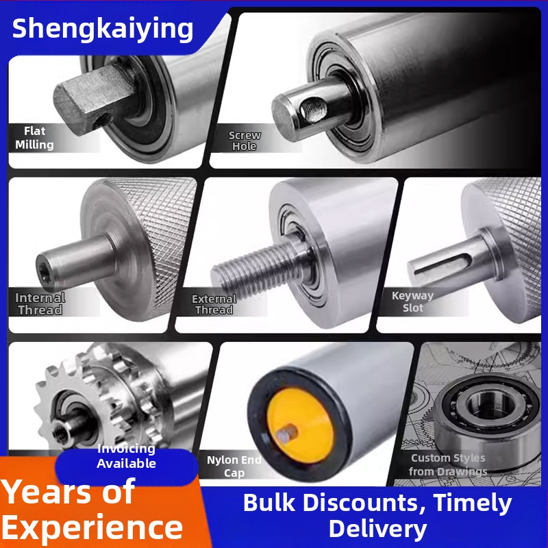 Sheng Kai Ying Ne poháňaný valčekový dopravník, hriadeľ z nerezovej alebo uhlíkovej ocele a PVC pás, určený pre nábytok, potraviny, elektroniku, strojárstvo a logistiku