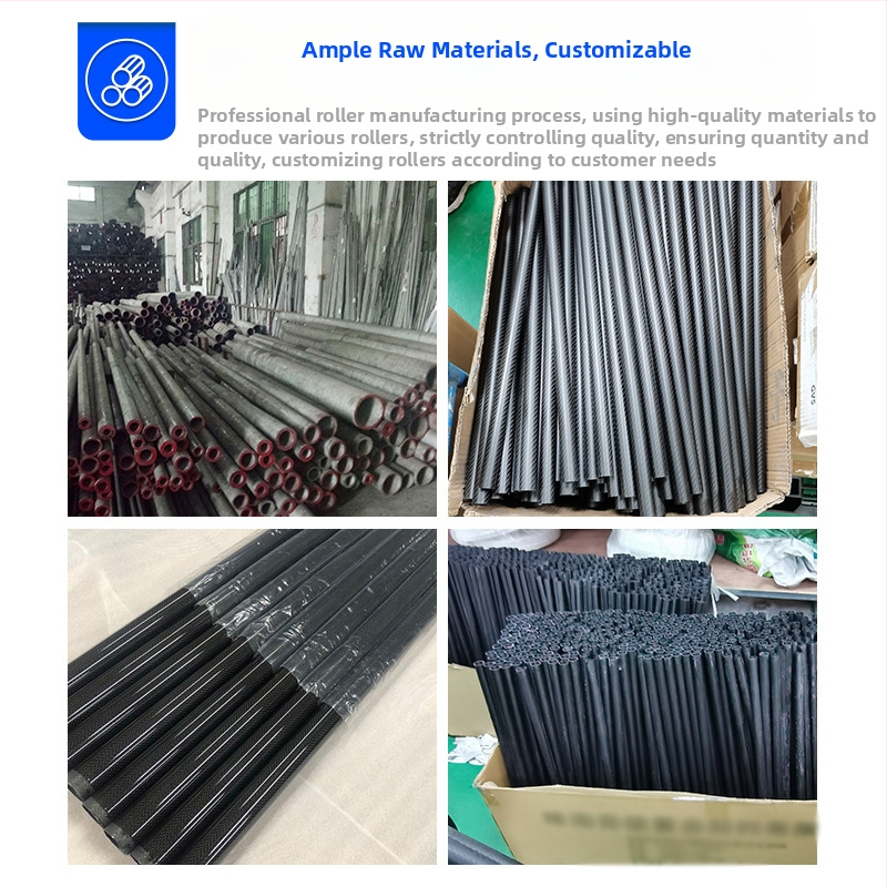 Karbonový roller pre vysokopríklové stroje – ľahký, karbonová trubka s hliníkovou hlavou hriadeľa a ložiskovým otvorom; priemer valca φ0,4 m, priemer hriadeľa φ20 mm, hrúbka steny ~2 mm, povrch maľovaný