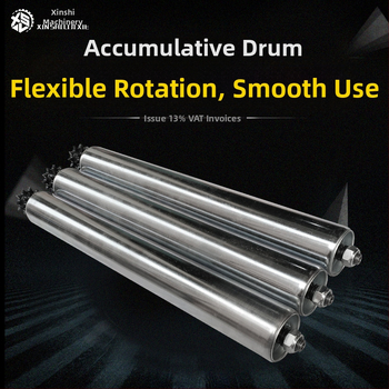 Motorový bubnový vozík s kolieskom pre montážnu linku — model XSL-JF; priemer bubna: 25-38-50-60-76 mm; priemer hriadeľa: 12-15-20 mm; materiál bubna: uhlíková oceľ a nerezová oceľ; povrchová úprava: galvanizácia