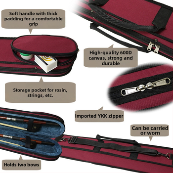 Violet taška na hudobné nástroje s puzdrom na husľový luk pre husle, violončelo a kontrabas