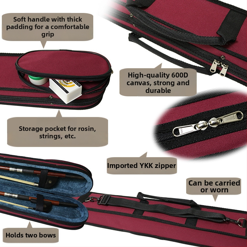 Violet taška na hudobné nástroje s puzdrom na husľový luk pre husle, violončelo a kontrabas