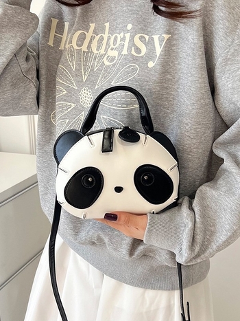 Παιδική τσάντα χιαστί σε σχήμα panda – PU υλικό, οβάλ σχέδιο, φερμουάρ, επένδυση πολυεστέρα, θήκη για κινητό