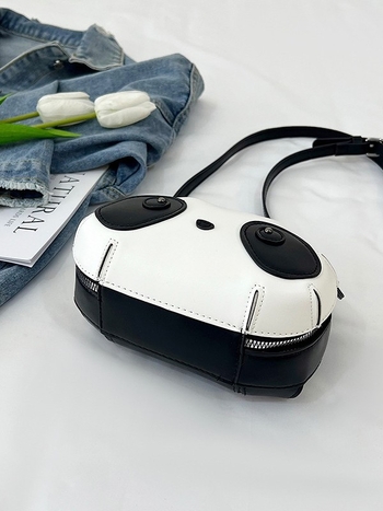 Παιδική τσάντα χιαστί σε σχήμα panda – PU υλικό, οβάλ σχέδιο, φερμουάρ, επένδυση πολυεστέρα, θήκη για κινητό