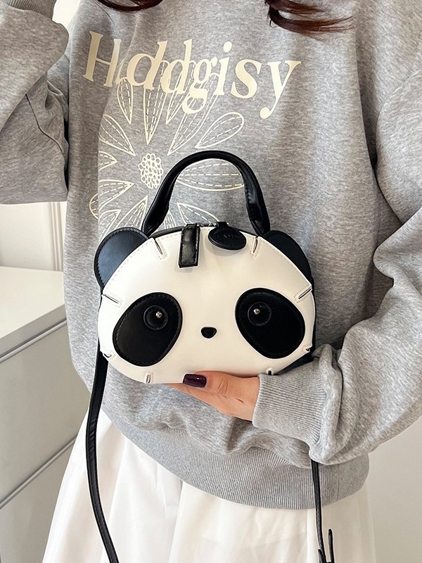 Παιδική τσάντα χιαστί σε σχήμα panda – PU υλικό, οβάλ σχέδιο, φερμουάρ, επένδυση πολυεστέρα, θήκη για κινητό