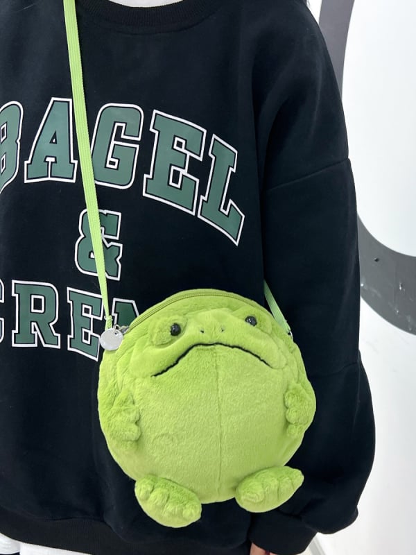 Τσαντάκι crossbody με γούνινο βάτραχο - παιδικό καρτούν στυλ, φερμουάρ, πολυεστέρας, εσωτερική θήκη για κινητό