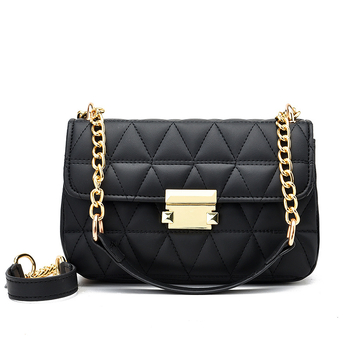Γυναικεία crossbody τσάντα με αλυσίδα – PU υλικό, οριζόντια τετράγωνο σχήμα, άνοιγμα με καπάκι, εσωτερικά τσεπάκια: φερμουάρ, για κινητό, για ID