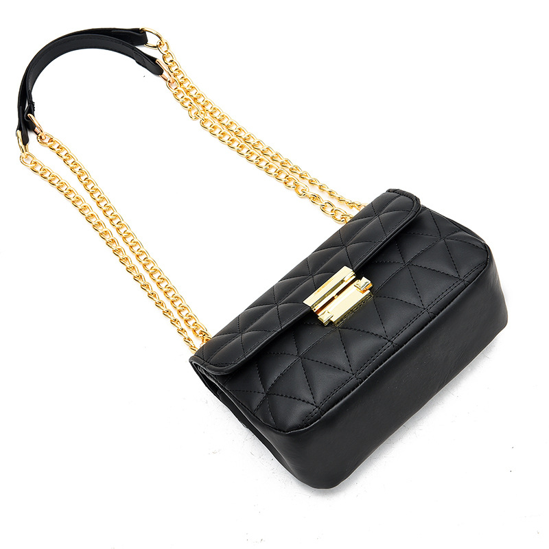 Γυναικεία crossbody τσάντα με αλυσίδα – PU υλικό, οριζόντια τετράγωνο σχήμα, άνοιγμα με καπάκι, εσωτερικά τσεπάκια: φερμουάρ, για κινητό, για ID