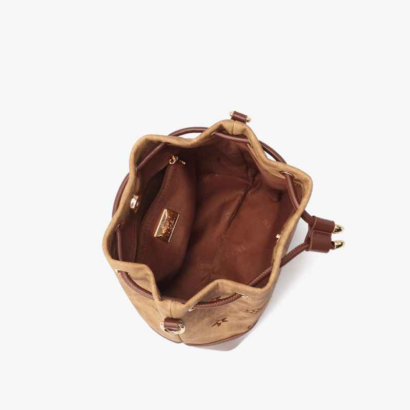Yichen bucket bag με κυλινδικό σχήμα, PU υλικό, κλείσιμο με κορδόνι, εσωτερική θήκη για κινητό, διπλό λουρί, καθημερινή χρήση, Φθινόπωρο 2024
