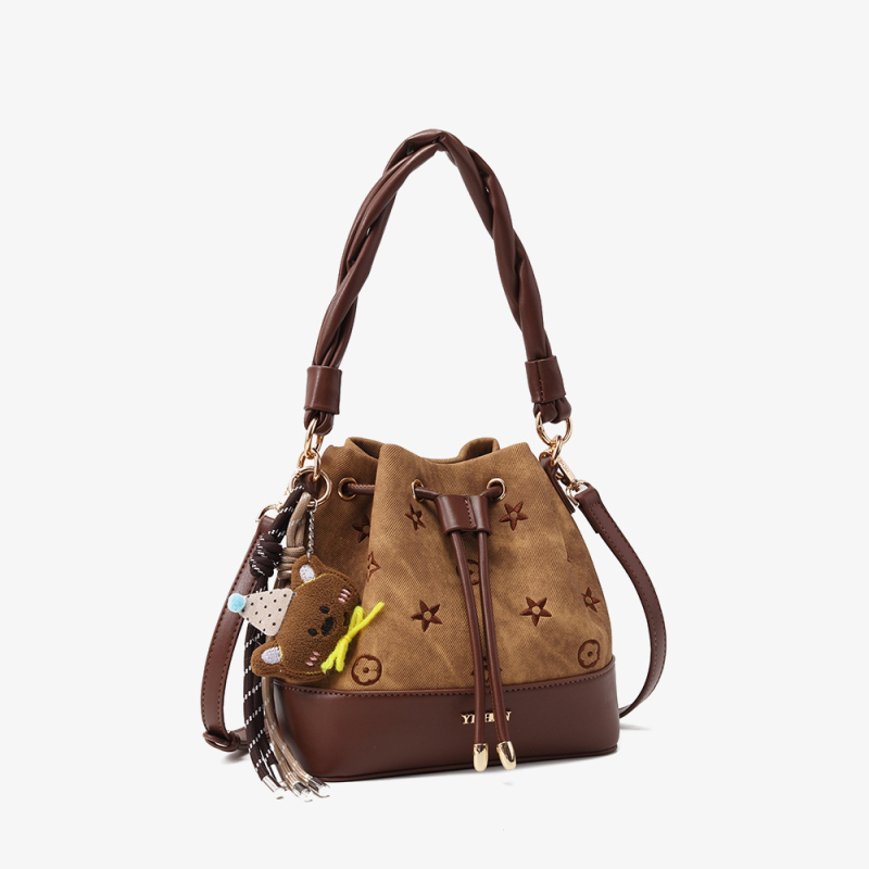 Yichen bucket bag με κυλινδικό σχήμα, PU υλικό, κλείσιμο με κορδόνι, εσωτερική θήκη για κινητό, διπλό λουρί, καθημερινή χρήση, Φθινόπωρο 2024