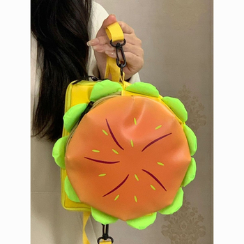 Geantă crossbody în formă de burger — PU, formă rotundă, închidere cu fermoar, căptușeală poliester, stil urban simplu