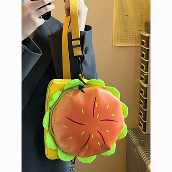 Geantă crossbody în formă de burger — PU, formă rotundă, închidere cu fermoar, căptușeală poliester, stil urban simplu