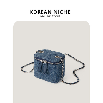 Γυναικεία τσάντα χιαστί, denim, αστικός μινιμαλισμός (Ντένιμ; Οριζόντιο τετράγωνο σχήμα; Φερμουάρ; Τσέπη με φερμουάρ; Επένδυση πολυεστέρα)