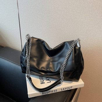 Geantă de umăr unisex din PU, cu fermoar, buzunar pentru telefon și buzunar intern tip patch | Primăvara 2025