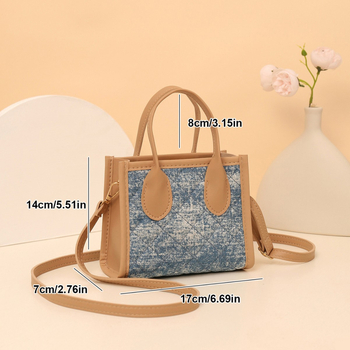 Geantă denim crossbody, simplitate urbană, primăvară 2025, închidere cu fermoar, căptușeală poliester, buzunare interne pentru telefon și buletin, trei curele