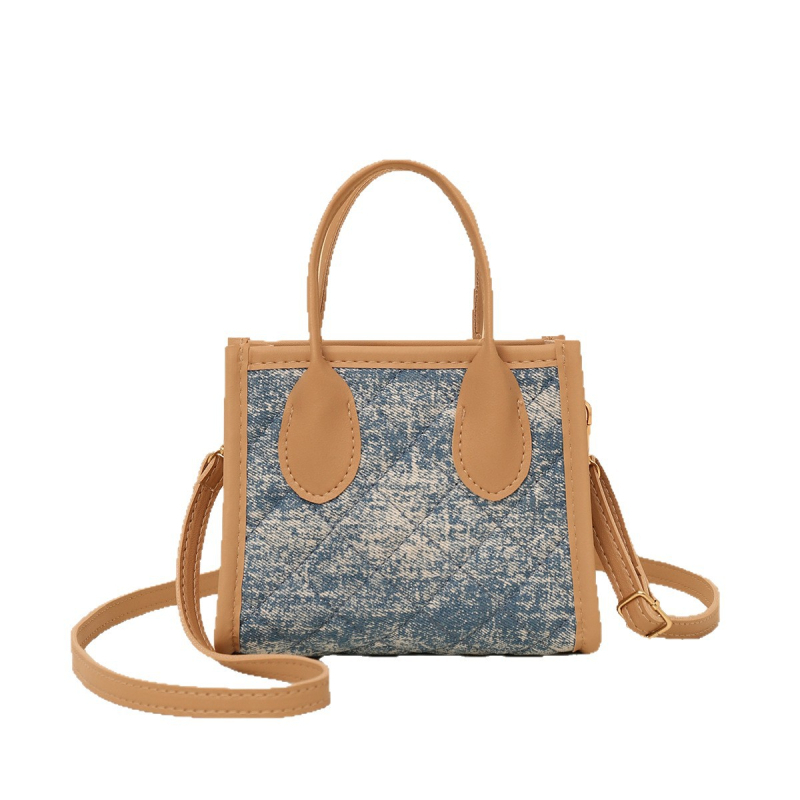 Geantă denim crossbody, simplitate urbană, primăvară 2025, închidere cu fermoar, căptușeală poliester, buzunare interne pentru telefon și buletin, trei curele