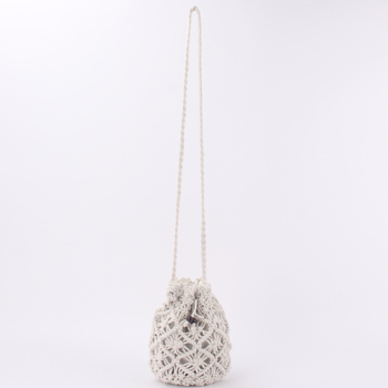 Geantă crossbody țesută manual din fir de bumbac, cu aspect din pai, formă cilindrică