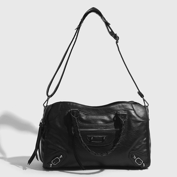 ChicVIbe geantă cilindrică PU cu fermoar – stil street fashion, căptușeală din poliester