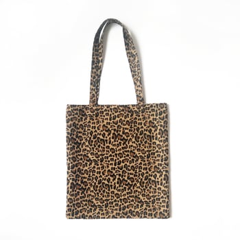 Geantă Tote cu imprimeu leopard, fermoar și buzunare interioare (buzunar cu fermoar, buzunar pentru telefon, buzunar pentru ID) – formă vertical pătrată
