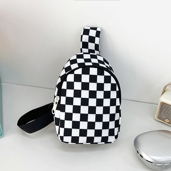 Παιδική crossbody τσάντα για το στήθος με καρό σχέδιο, νάιλον, επένδυση πολυεστέρα, παιδικό γλυκό στυλ, διαπνέουσα