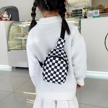Παιδική crossbody τσάντα για το στήθος με καρό σχέδιο, νάιλον, επένδυση πολυεστέρα, παιδικό γλυκό στυλ, διαπνέουσα