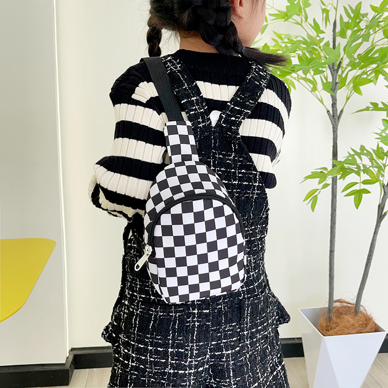 Παιδική crossbody τσάντα για το στήθος με καρό σχέδιο, νάιλον, επένδυση πολυεστέρα, παιδικό γλυκό στυλ, διαπνέουσα