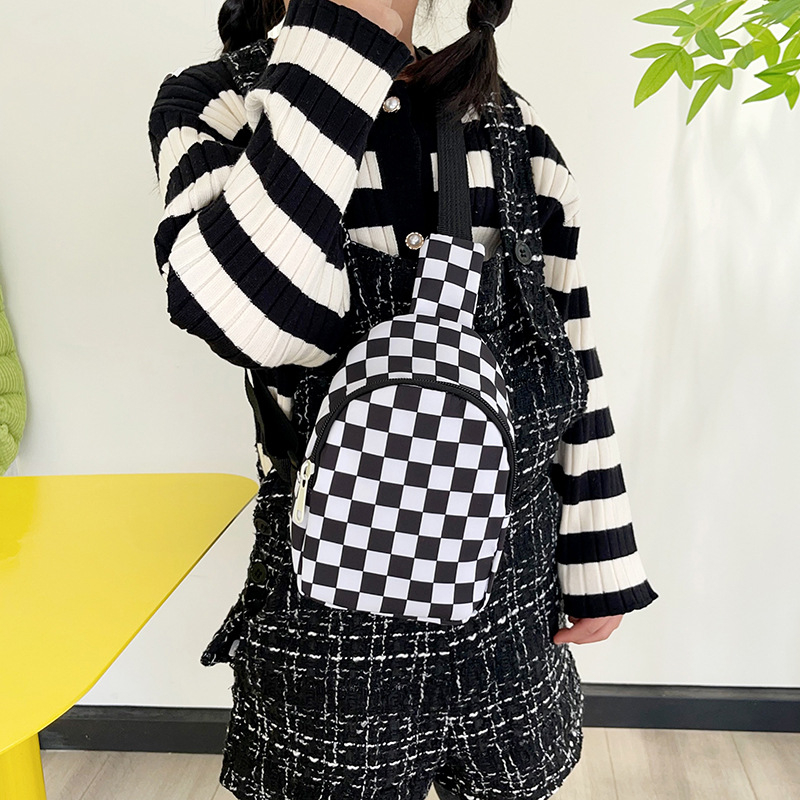 Παιδική crossbody τσάντα για το στήθος με καρό σχέδιο, νάιλον, επένδυση πολυεστέρα, παιδικό γλυκό στυλ, διαπνέουσα