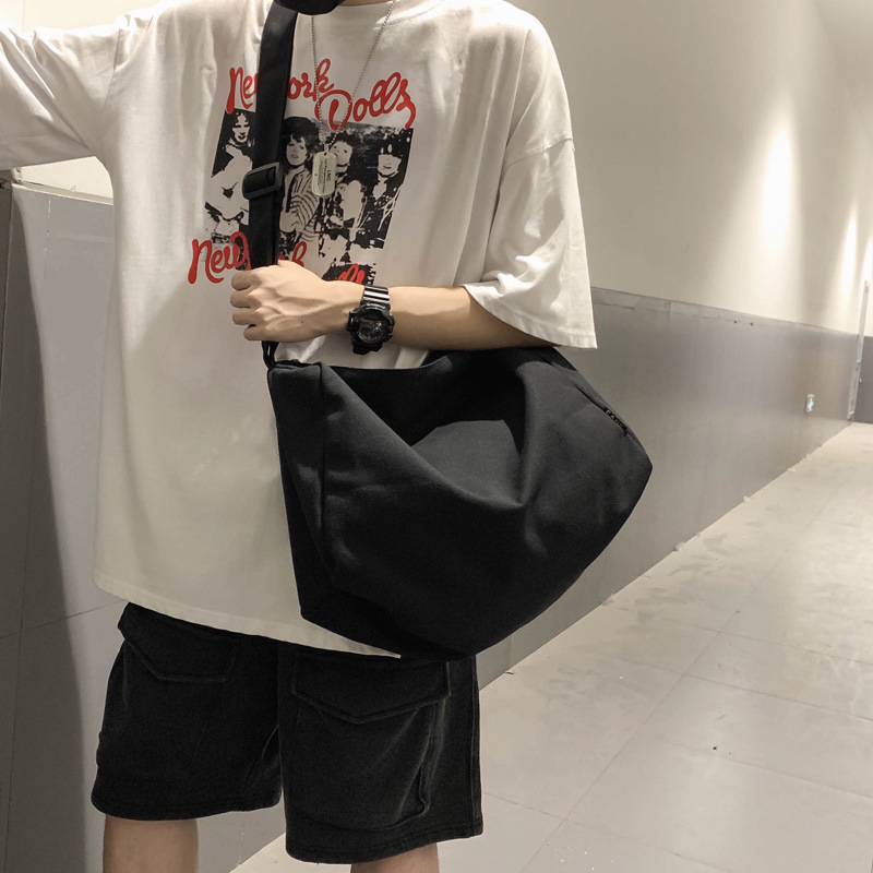 Geantă de umăr din pânză, stil bucket, cu fermoar, formă orizontală pătrată, buzunar interior pentru telefon