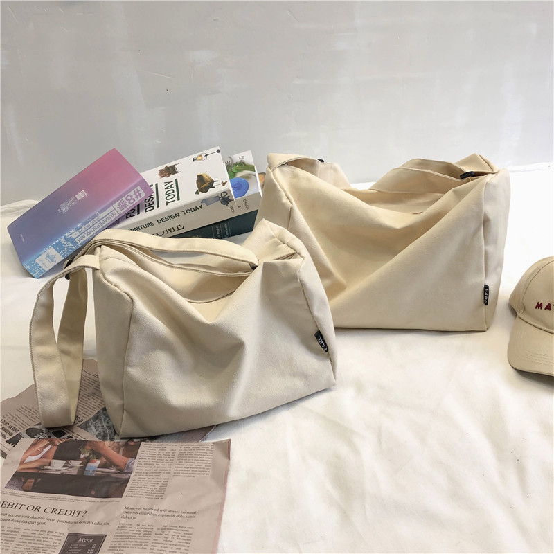 Geantă de umăr din pânză, stil bucket, cu fermoar, formă orizontală pătrată, buzunar interior pentru telefon