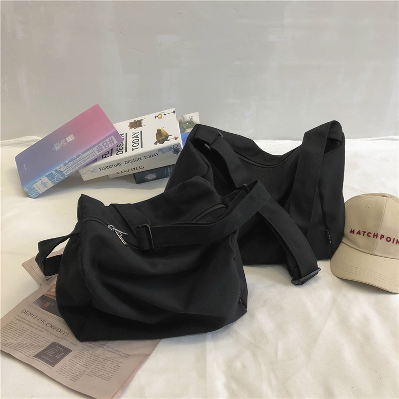 Geantă de umăr din pânză, stil bucket, cu fermoar, formă orizontală pătrată, buzunar interior pentru telefon