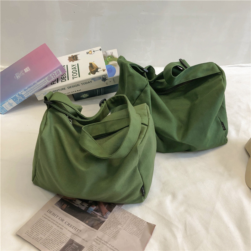 Geantă de umăr din pânză, stil bucket, cu fermoar, formă orizontală pătrată, buzunar interior pentru telefon