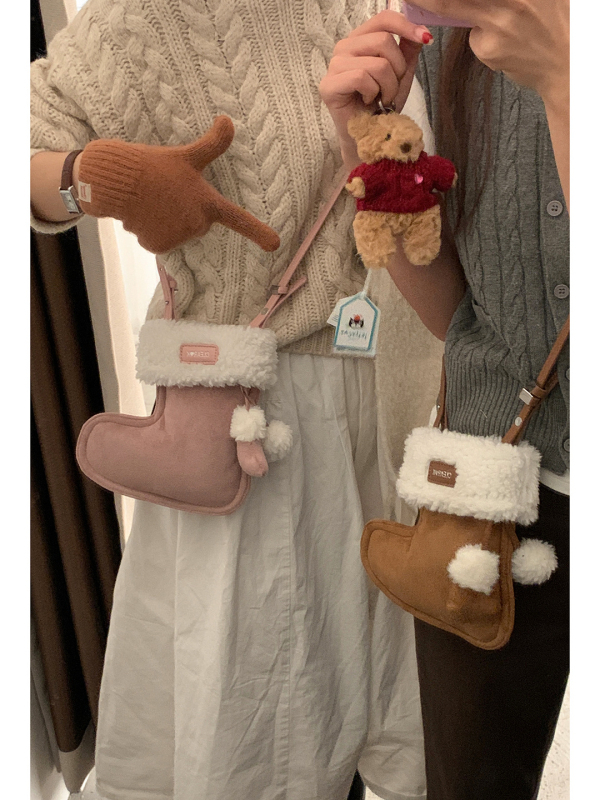Γυναικεία τσάντα από σουέντ plush σε σχήμα παπουτσιού, στυλ αστικής απλότητας, μαγνητικό κούμπωμα, μονή λουρί