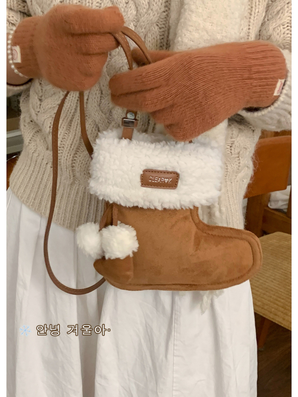 Γυναικεία τσάντα από σουέντ plush σε σχήμα παπουτσιού, στυλ αστικής απλότητας, μαγνητικό κούμπωμα, μονή λουρί