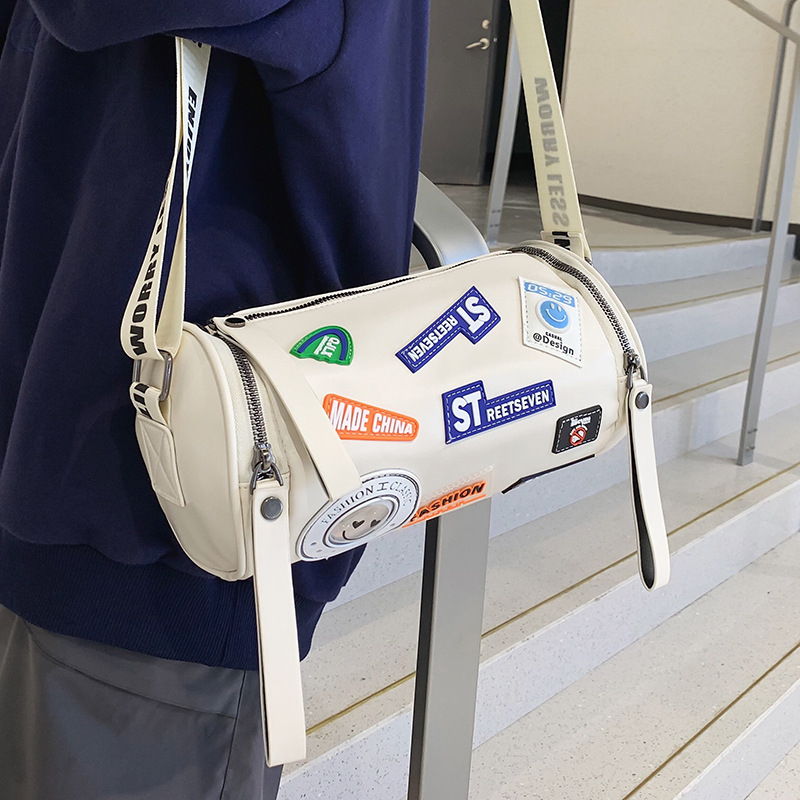Bucket bag — PU υλικό, κυλινδική μορφή, σχεδίαση κυλίνδρου, φερμουάρ για το άνοιγμα, πολυεστερική επένδυση