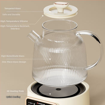Chigo Oală de sănătate din sticlă, multifuncțională pentru ceai și apă, capacitate ≤1 L, 500W, 220V, control tactil, corp integral din sticlă