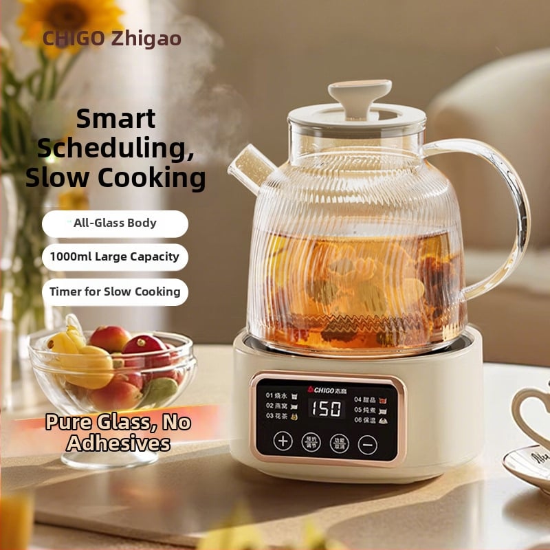 Chigo Oală de sănătate din sticlă, multifuncțională pentru ceai și apă, capacitate ≤1 L, 500W, 220V, control tactil, corp integral din sticlă