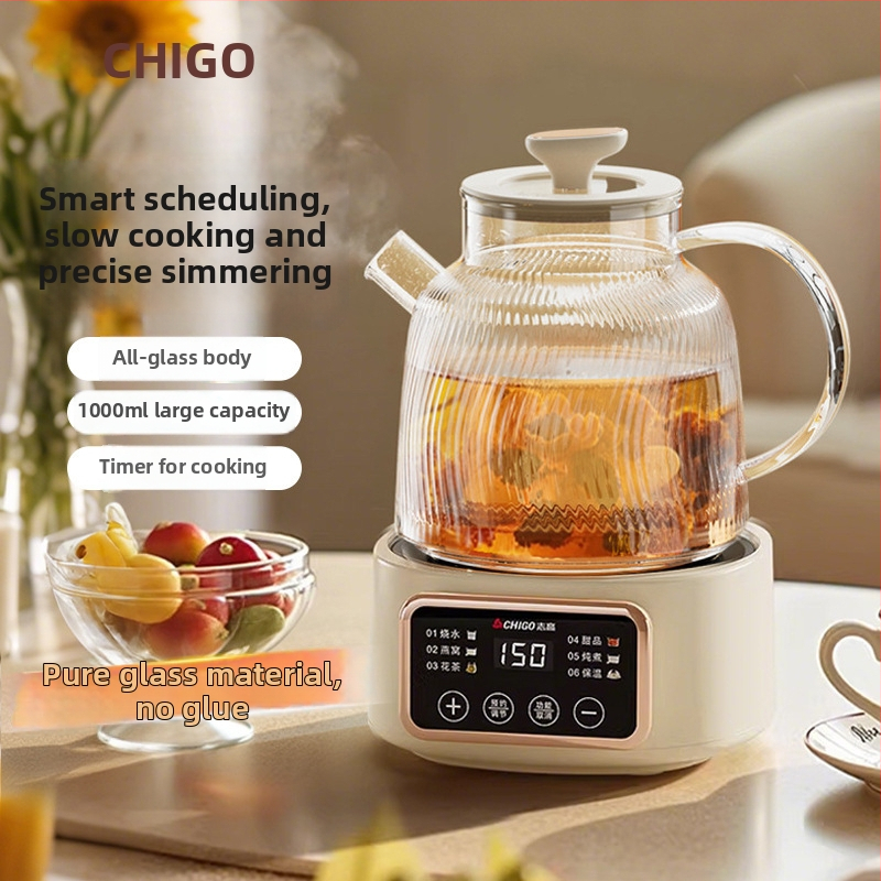 Chigo Oală de sănătate din sticlă, multifuncțională pentru ceai și apă, capacitate ≤1 L, 500W, 220V, control tactil, corp integral din sticlă