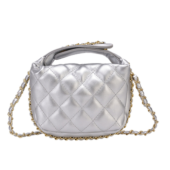 Ženska mini kvilirana torbica s lančanim remenom, PU materijal, gradski stil, vodoravni kvadratni oblik, zatvarač, podstava od poliestera