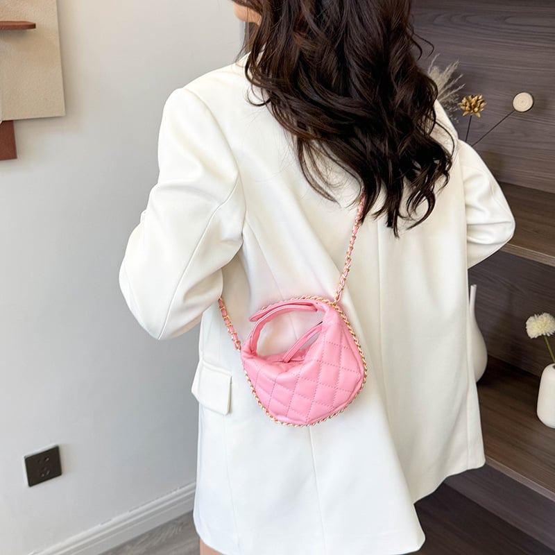 Ženska mini kvilirana torbica s lančanim remenom, PU materijal, gradski stil, vodoravni kvadratni oblik, zatvarač, podstava od poliestera