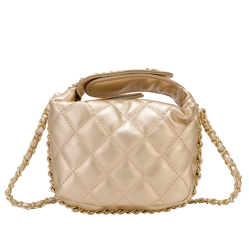 Ženska mini kvilirana torbica s lančanim remenom, PU materijal, gradski stil, vodoravni kvadratni oblik, zatvarač, podstava od poliestera